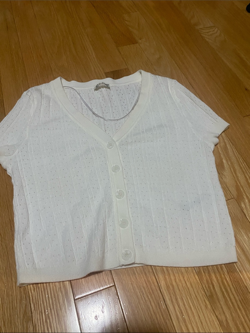 Free People Cream Short Sleeve Button Front Cardigan
